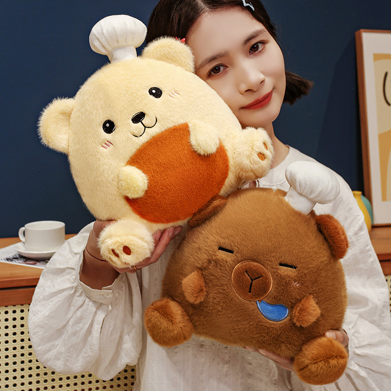 Sombrero de cocinero capibara muñeca almohada de peluche agua conejillo de indias pan oso niño pacificar muñeca regalo de cumpleaños