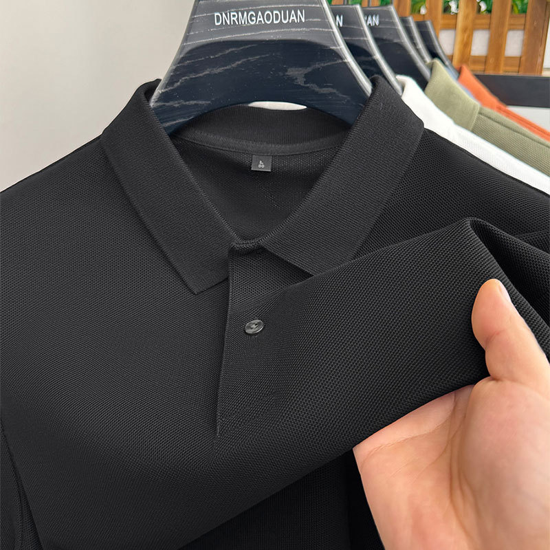 100 Cotton T-shirt Short Sleeve Men's 2025 Summer New Business Casual Lapel Solid Color mercerized Cotton Men's T-shirt Batch