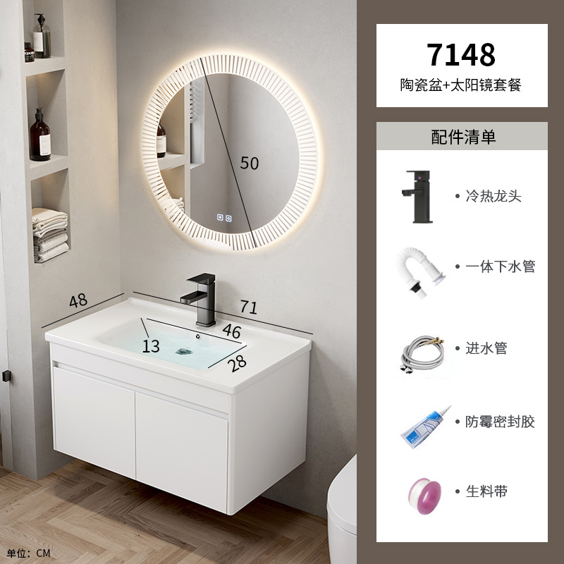 Hotel cuarto de baño lavabo gabinete combinación pequeño apartamento mueble de baño integrado de cerámica montado en la pared lavabo mesa de lavado