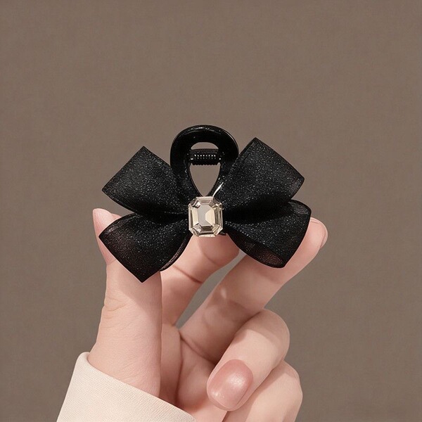 Exquisite Princess Hair Net with Sparkling Rhinestone Bow Hairpin for Women 2026 New High-End Small Claw Clip for Half-Tied Ponytail