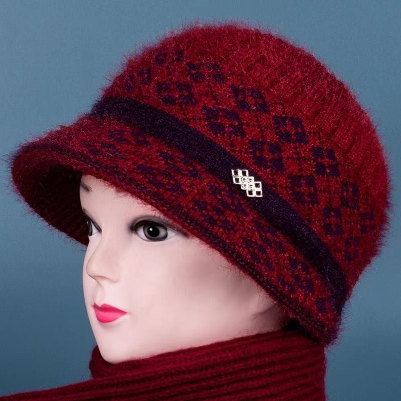 Warm Knitted Beanie Hat With Bowknot For Elderly Women Winter_voghion.com
