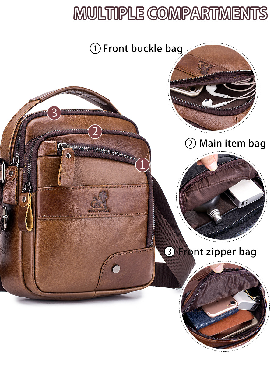Bolso Bandolera de Cuero para Hombre de Piel de Vaca de Primera Capa, Resistente al Desgaste, para Viajes y Negocios