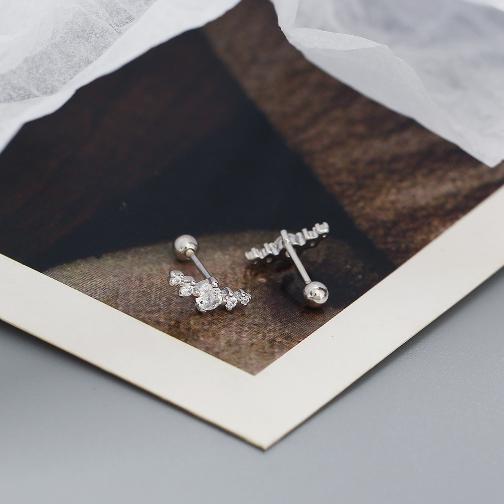 Daily Occasion 925 Sterling Silver Material 1 Pair 925 Sterling Silver Round Zircon Electroplating 18K Real Gold Plated Platinum Plated Earrings Ear Studs