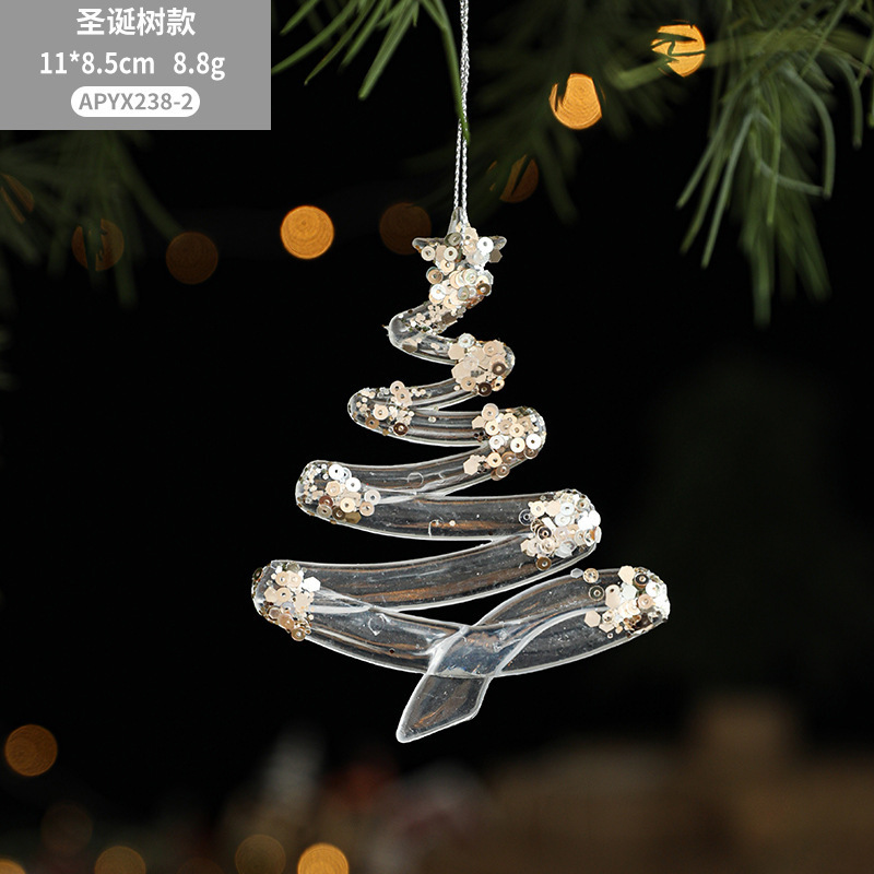 クロスボーダー透明アクリルクリスタルクリスマスペンダント粘着ピンクゴールドパウダースパンコール装飾クリスマスツリー雰囲気アレンジメント卸売|undefined