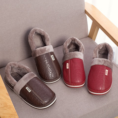 Large size PU leather bread and cotton slippers for the elderly in winter indoor and outdoor home warm confinement shoes non-slip high-top cotton shoes