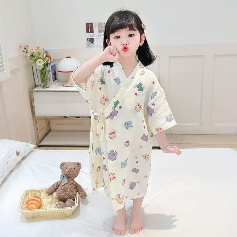*夏天爆款卡通斜开衫儿童睡裙七分袖可爱宝宝风半浴袍5天内发货|undefined
