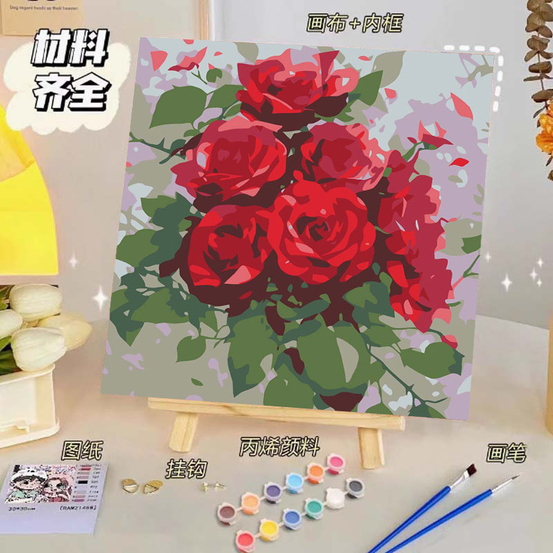バラのデジタル油絵diy子供の塗り絵の高級感手作りの風景の花の対外貿易の露店の商品|undefined
