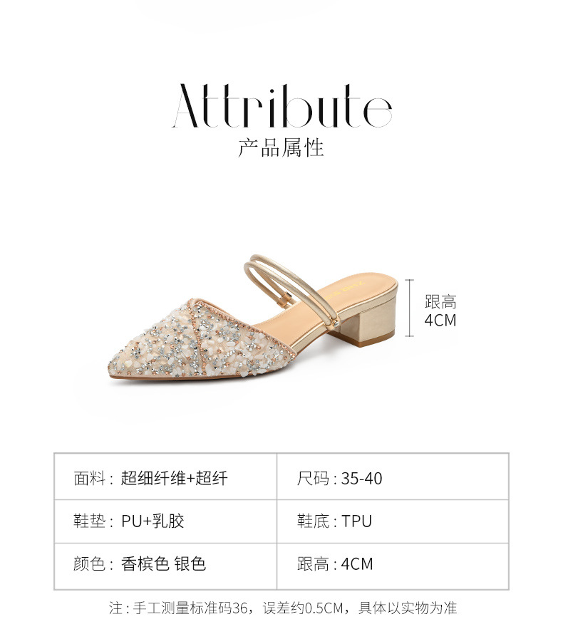 Sandal đính đá nữ đế thấp quai mảnh phối váy — BL139 màu bạc chi tiết 8
