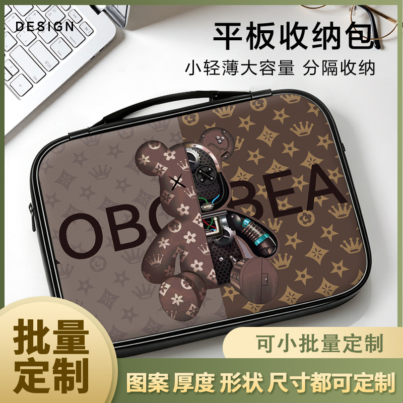 Light Luxury Vintage Bear Tablet Case iPad Protective Cover Cartoon Waterproof Storage Suitable for Huawei Apple Xiaomi Handbag