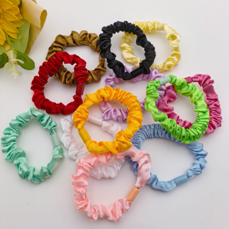 Buckle satin scrunchie, simple and highly elastic hair tie, colorful tassel design, available in multiple sizes, fabric hair accessory