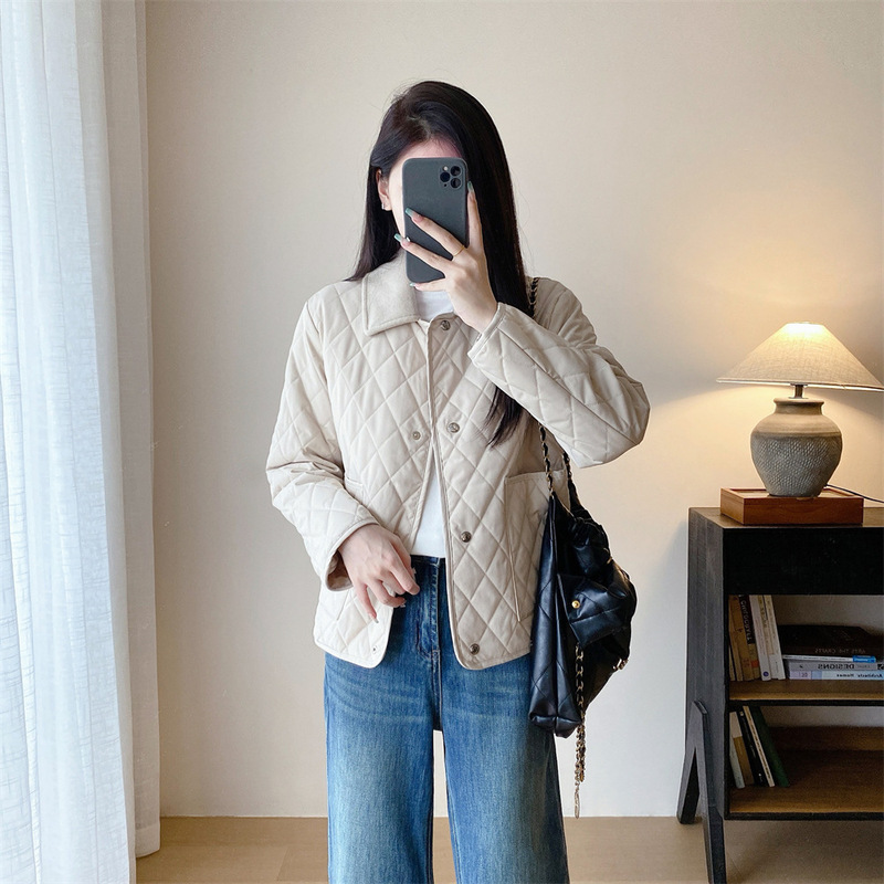 Spring Is Never Too Late, Simple Old Money Style ~ Reversible Wool Collar Retro Diamond Quilted Lapel Cotton Jacket for Women