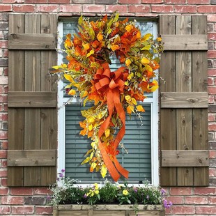 Cross-Border Autumn-Themed Rattan Circle Wall Home Decoration Harvest Festival Hanging Decoration Maple Leaf Wreath Door Hanging