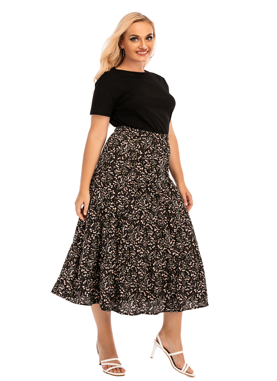 plus size floral mid-length loose-fitting slimming skirts Nihaostyles wholesale clothing vendor NSCX72549