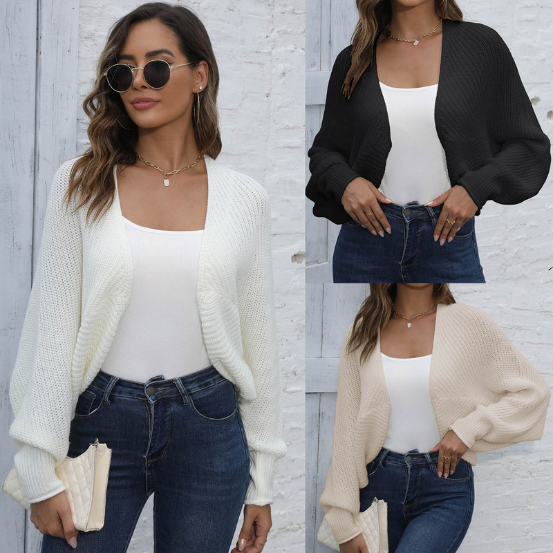 Cross-border European and American women's clothing autumn and winter new women's cardigan top irregular batwing sleeve outer casual sweater coat