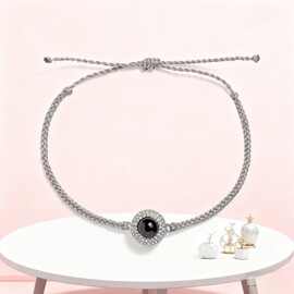 100种语言我爱你铜镀镶钻圆形投影手链小清新简约手绳图片定 制