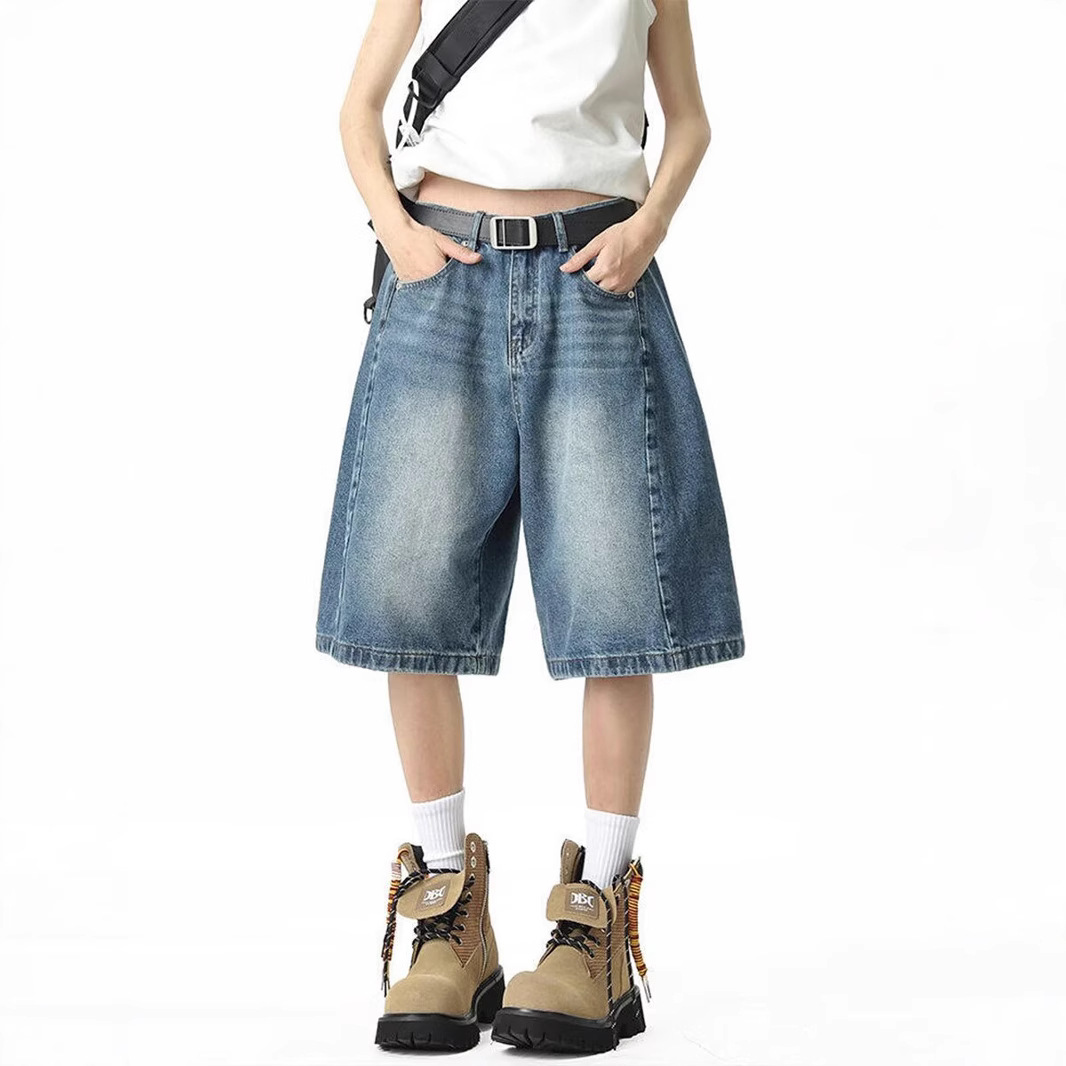 American Retro Denim Shorts for Women, Summer New Loose Versatile Silhouette High-Waisted Slimming Mid-Length Pants Trendy