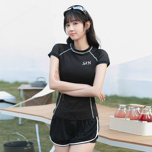 Split women's swimsuit student sports style covers the flesh and looks slim conservative slim high waist two-piece hot spring swimsuit