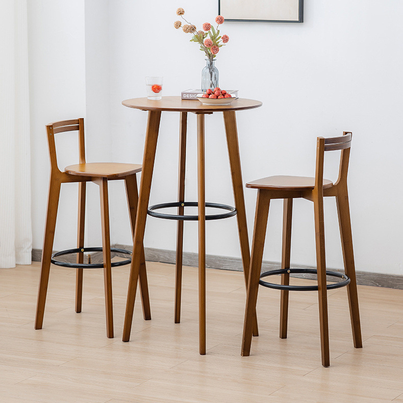 Solid Wood Leisure Round Bar Table Balcony Window Bar Table and Chair Combination Cafe Small High Table Home High Table