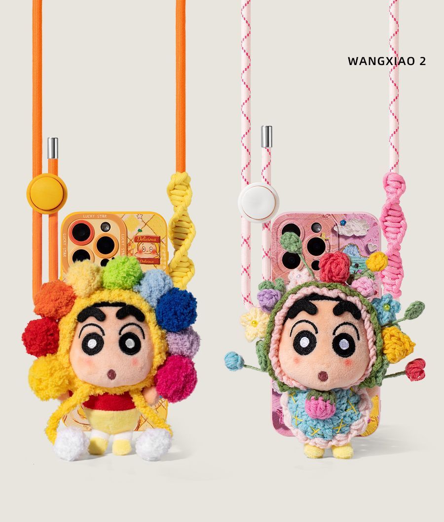 WANGXIAO 2 Genuine Crayon Shin-chan Plush Doll Phone Back Clip Crossbody Plush Toy Phone Chain Pendant Decoration
