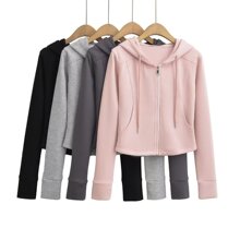 Y1911-24冬季新款  美式抽绳连帽拉链长袖修身短款外套女休闲卫衣