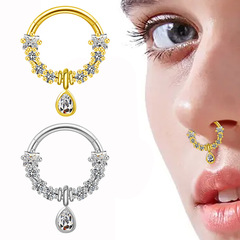 Gai Bei European and American Cross-Border Closed-Loop Zircon Nose Ring, Stainless Steel Drop-Shaped Nose Stud, Closed-Loop Piercing Jewelry Factory