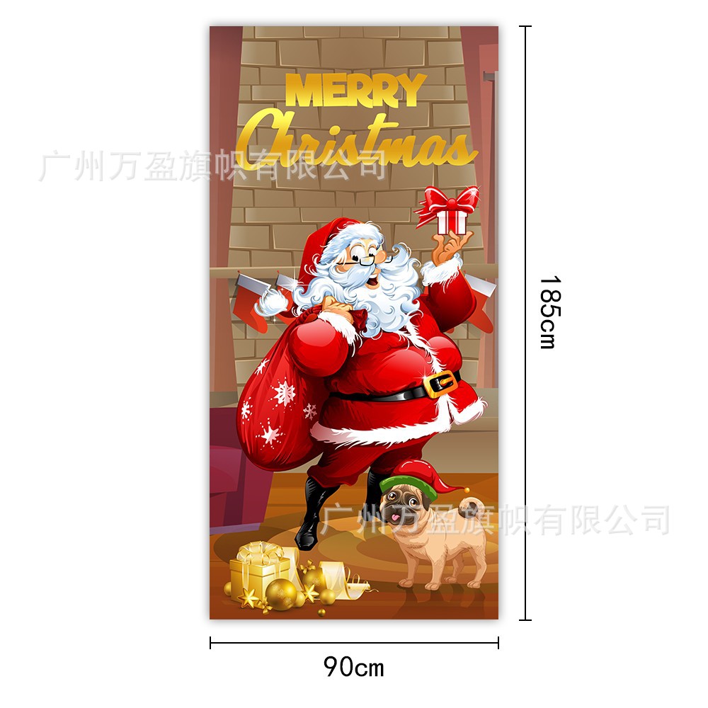 2025 nuevos productos de navidad cortina de bandera Santa Claus para ver la hoja de regalo decoración de tela colgante Bandera de bienvenida de Navidad
