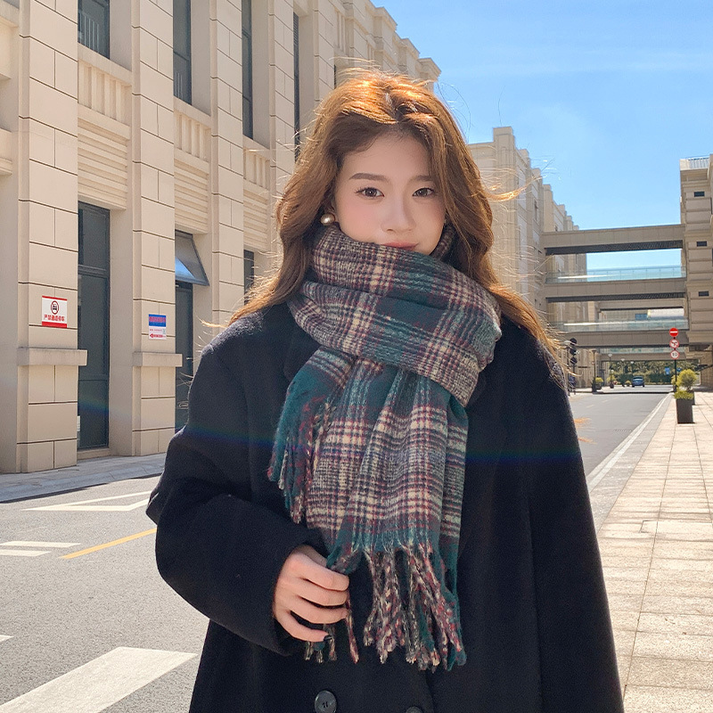 高级氛围感格子围巾韩系冬季百搭保暖学生围脖新款英伦街头风围巾|undefined