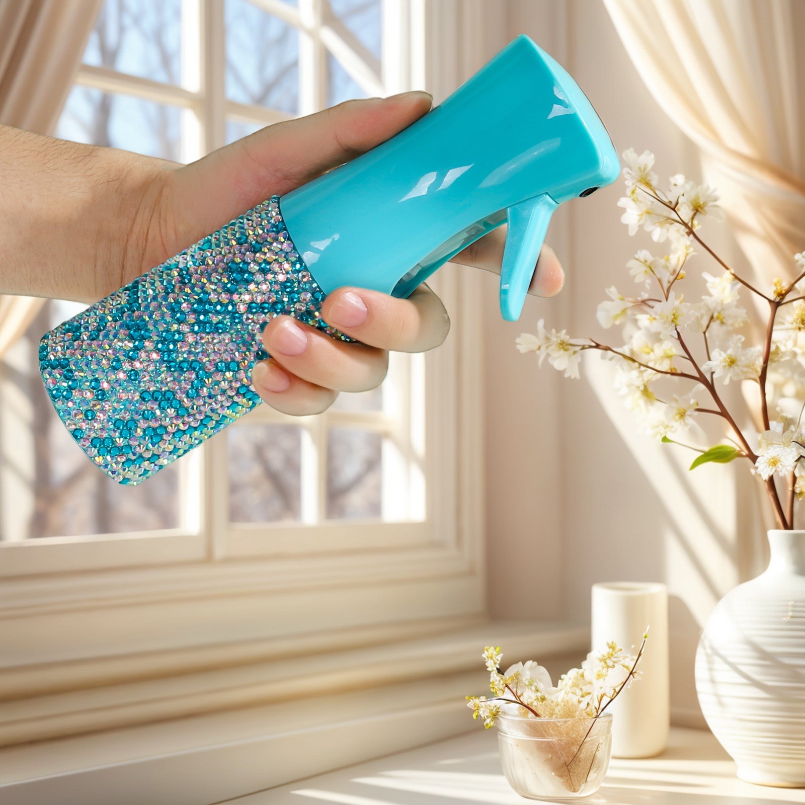 Botella de pulverización continua de alta presión de diamante botella de pulverización de lujo botella de pulverización de maquillaje de agua de atomización de jardinería botella de pulverización de maquillaje de belleza