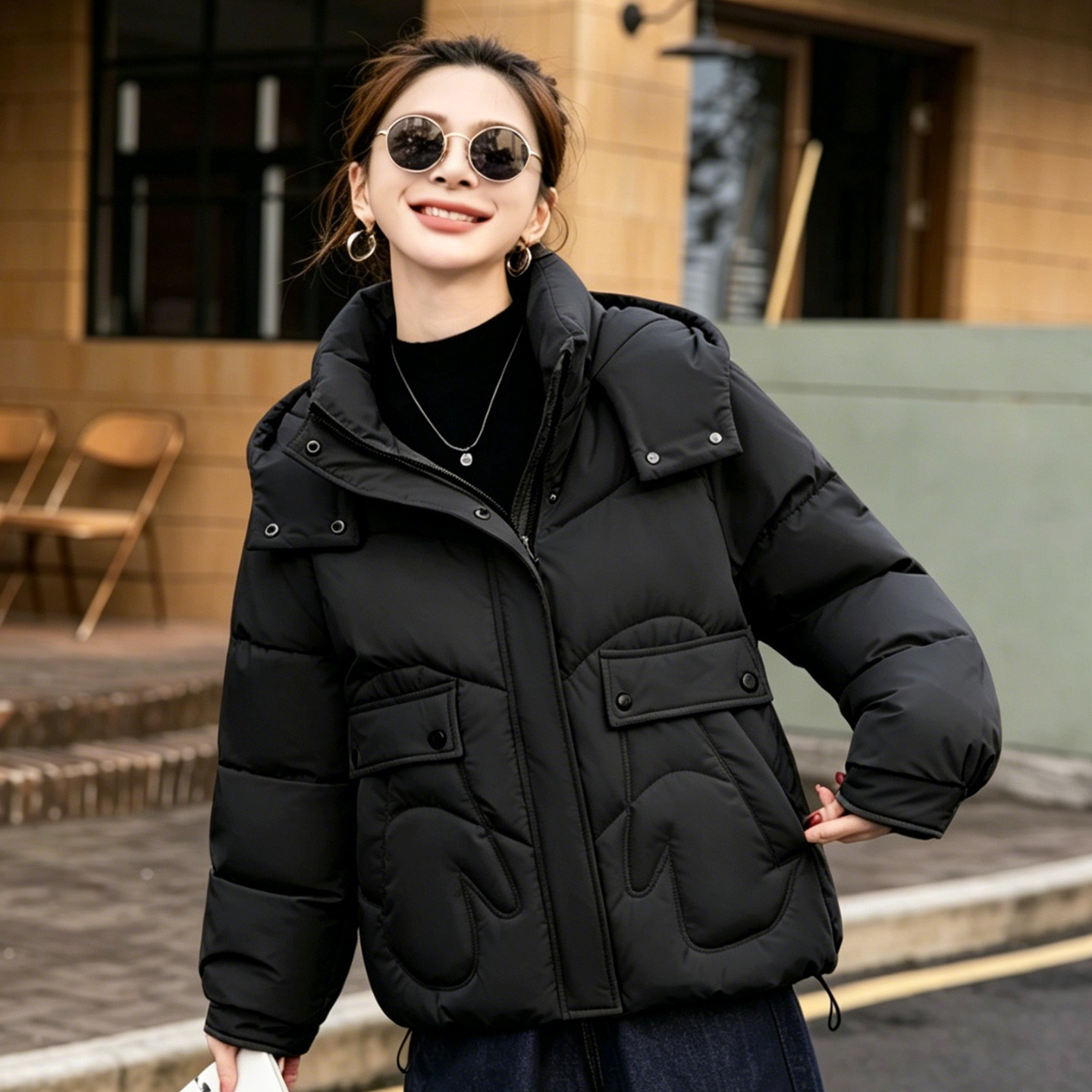 고급 후드 패딩 면복 여자 쇼트 겨울 2026 신상 두께 작은 키 면옷 외투 날씬