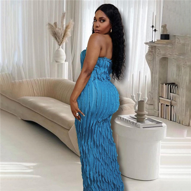 Women's Sheath Dress Sexy Strapless Backless Sleeveless Solid Color Maxi Long Dress Banquet display picture 5