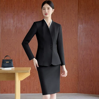 长袖西装套装女三件套新款秋冬时尚气质修身职业装酒店正装工作服