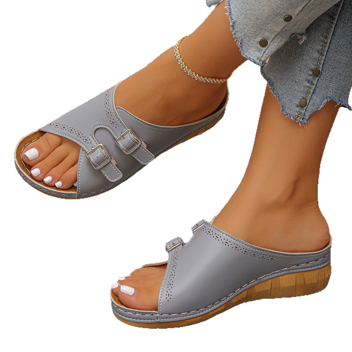 Plus Size Women's Platform Sandals Outdoor Wear Summer Open Toe Double Buckle Hollow Out Design Beach Sandals_voghion.com