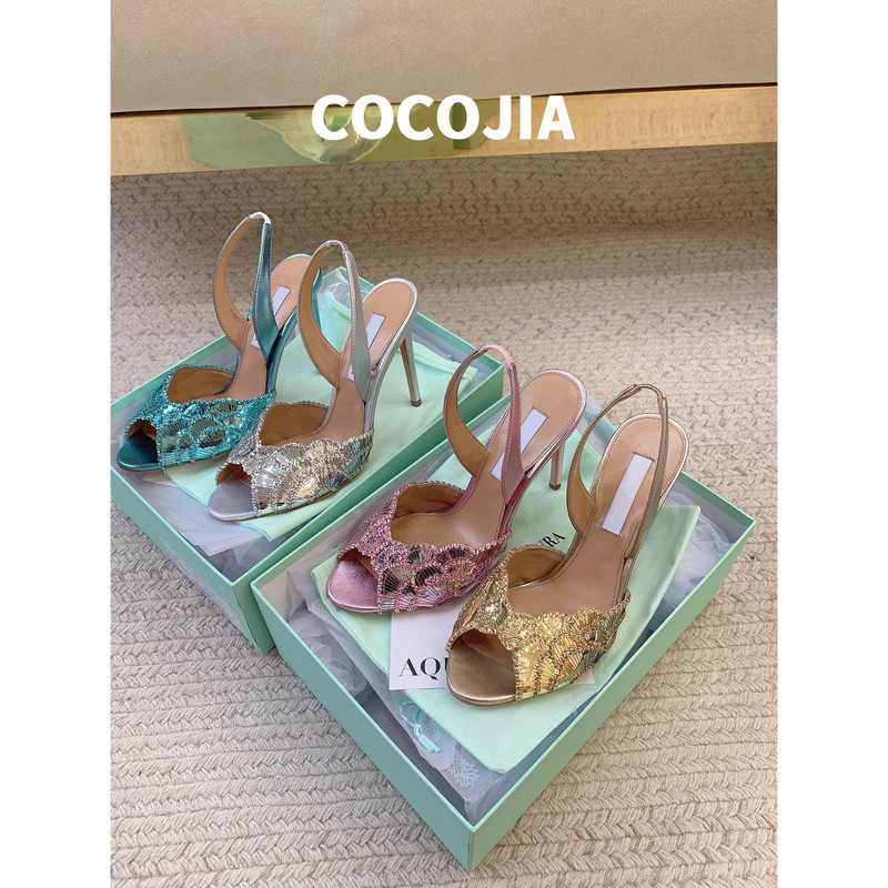 French-Style Sequin Fish Scale High-Heeled Sandals for Women 2026 New Model Round-Toe Peep-Toe Stiletto High Heels Open-Toe Sexy Pumps