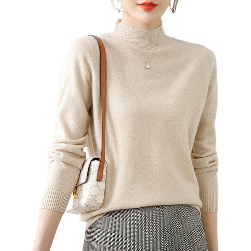 2024 новый стиль, красивая элегантная женская рубашка с полувысоким воротником, облегающий трикотаж, осенне-зимний свитер с длинными рукавами