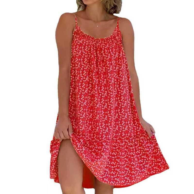 New Amazon Independent Site European and American Popular Floral Double-Sided Print Flared Strap Loose Dress for Women