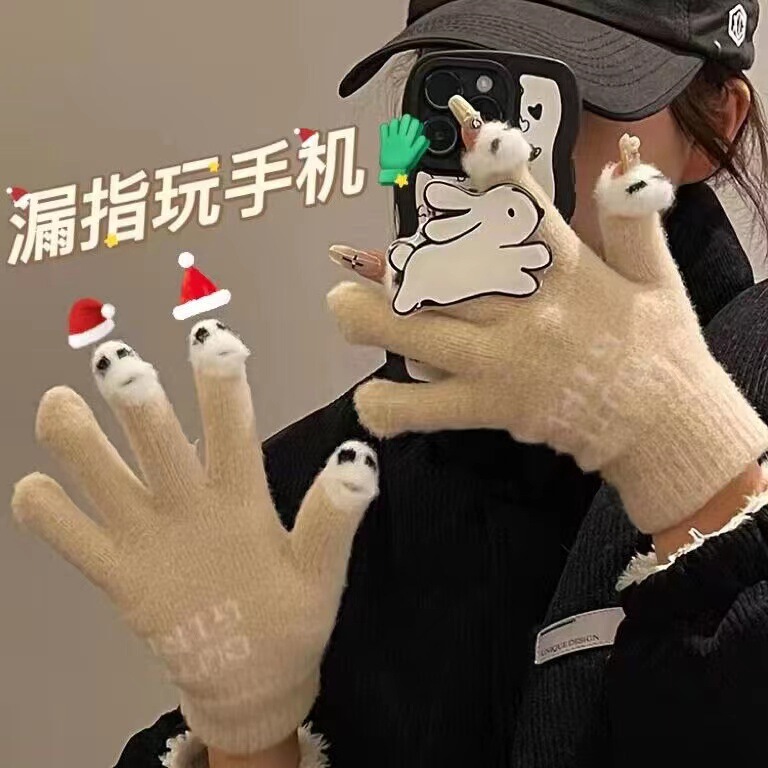 Half finger flip gloves winter wool knitted gloves touch screen thickened warm cold-proof student riding female winter open finger Half finger flip gloves winter wool knitted gloves touch screen thickened warm cold-proof student riding female winter open finger