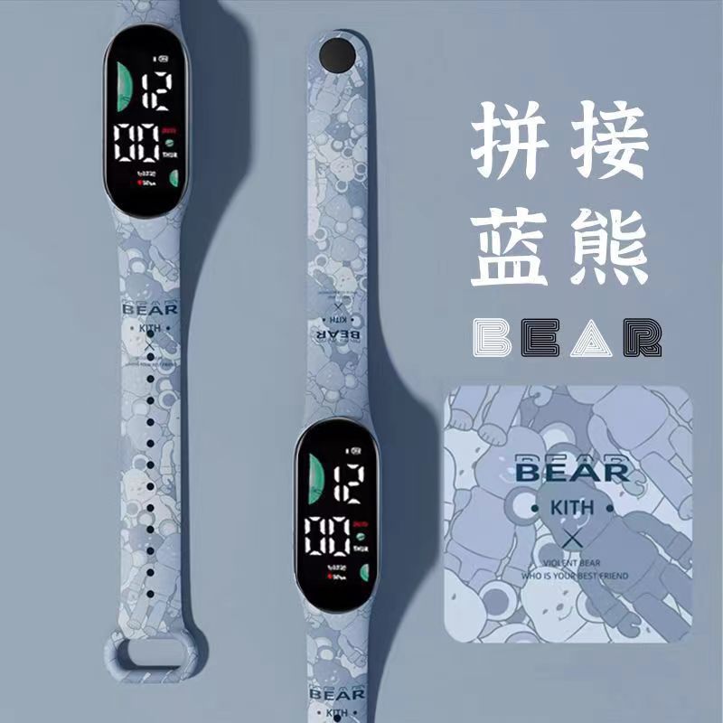 2024 explosión de chatarra oso de café M9 impresión pulsera relojes de pulsera niños estudiantes moda lindo reloj electrónico LED