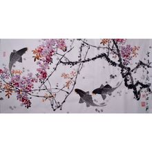 中国美术家协会理事陈永锵四尺花鸟画紫藤鱼纯手绘仿名家字画
