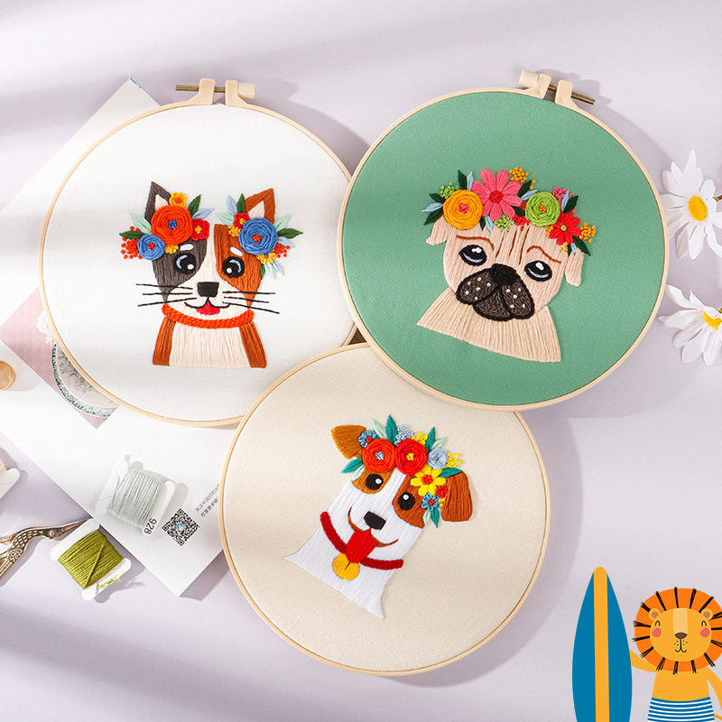 Nuevo original DIY bordado hecho a mano paquete material abstracto europeo perro animal traje fábrica para inglés