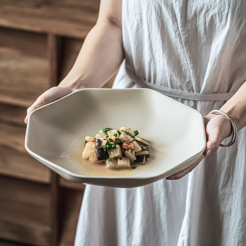 Plato de cerámica octagonal de estilo retro creativo platos de comedor caseros platos de desayuno platos de pasta platos de platos de frutas platos cubiertos
