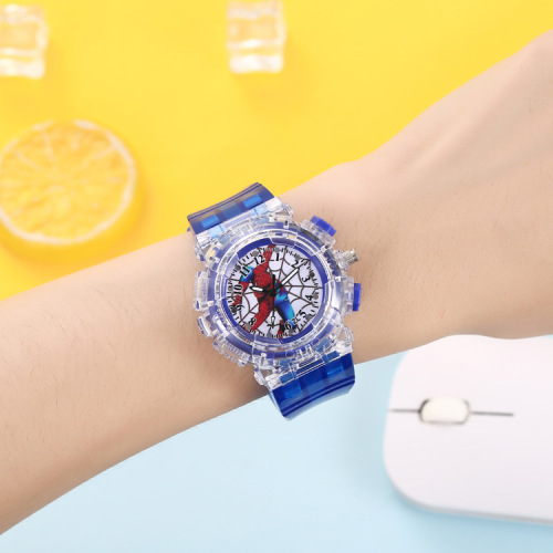 Cross-border new product children's Spider-Man watch boys boys pointer type literacy LED colorful flashing quartz watch