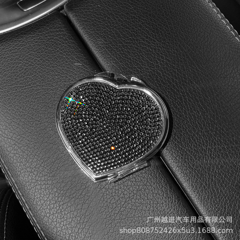 Espejo cosmético de mano plegable de doble cara espejo pequeño bolsillo lindo espejo cosmético pequeño espejo de mano portátil incrustado de diamante mini amor portátil