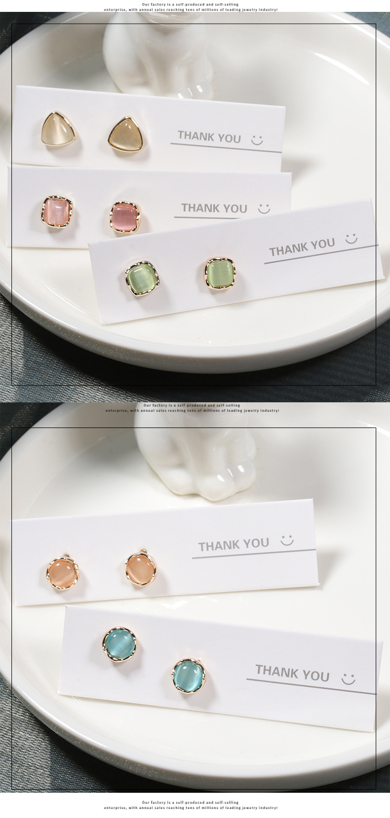 Fashion Triangle Round Alloy Inlay Opal Womenu0027S Ear Studs