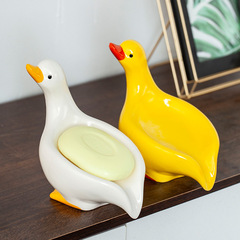 Duck-shaped soap holder, household drain tray, no water accumulation, creative soap dish, bathroom sink soap holder, storage shelf, drain tray