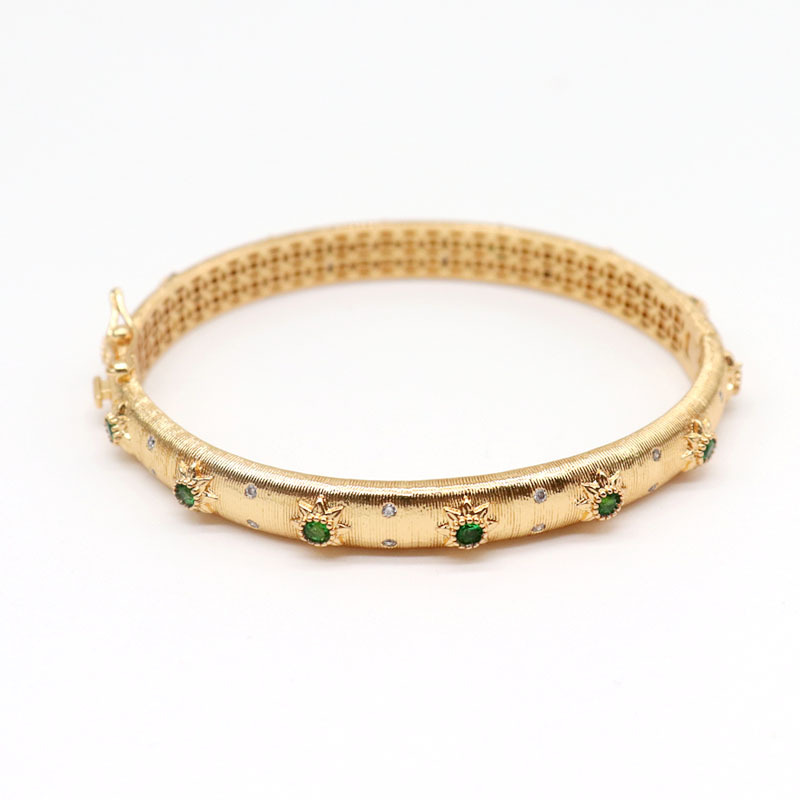 Daily Occasion Copper Material Round Pattern Retro Round Copper Plating Inlay Artificial Gemstones Bangle