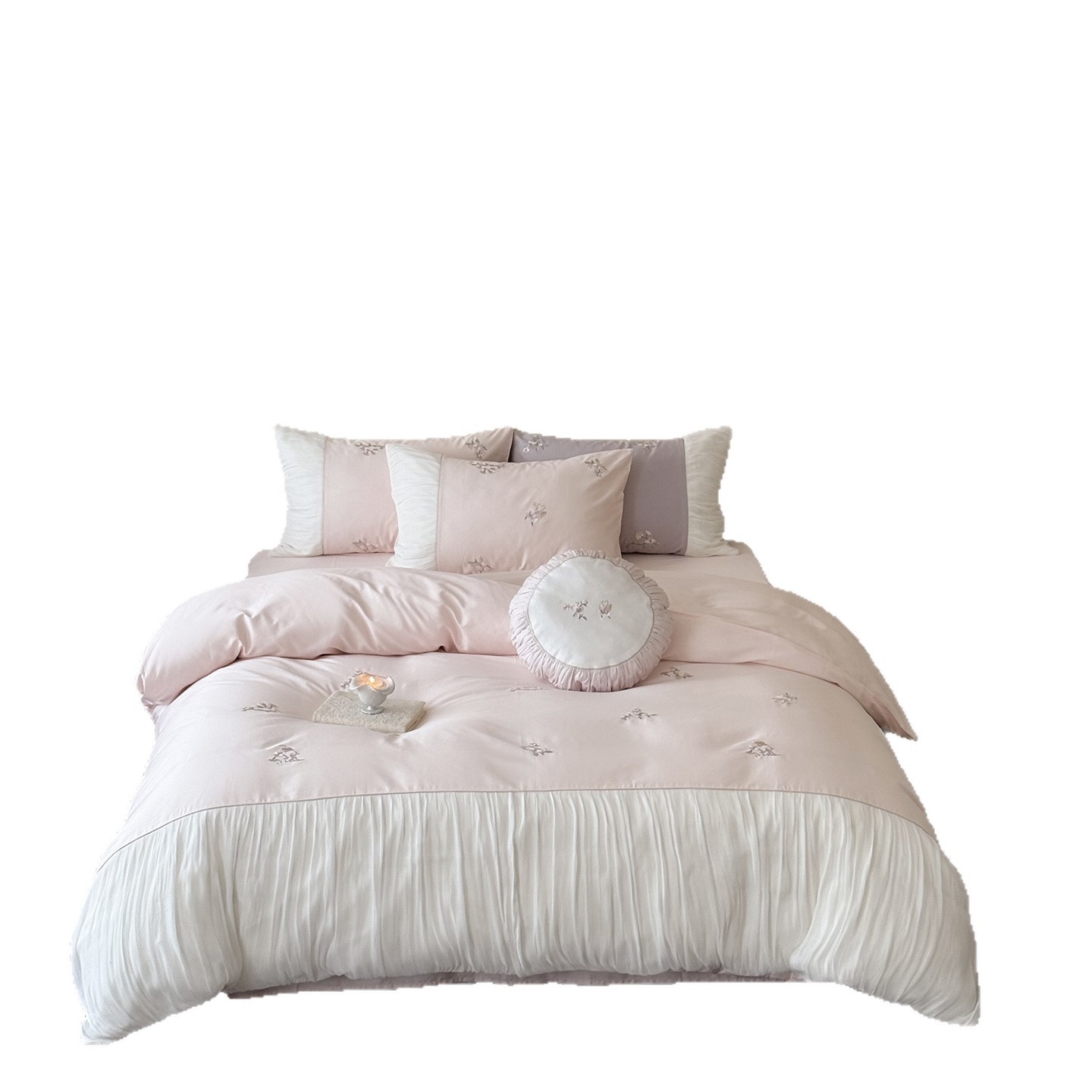 Elegant Miss! 100-count High-precision Embroidered Long-staple Cotton Four-piece Bedding Set, Pure Cotton, Girlish_voghion.com