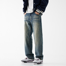 美式高街复古直筒牛仔裤男士2025秋冬新款潮牌休闲宽松阔腿长裤子