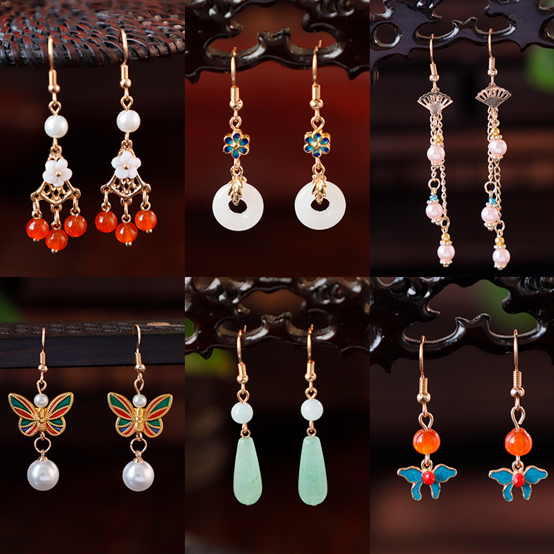 Antique Earrings Ear Hanging Ear Clip All-match Temperament Elegant Retro Palace New Chinese Style Horse Face Dress Hanfu Cheongsam Accessories