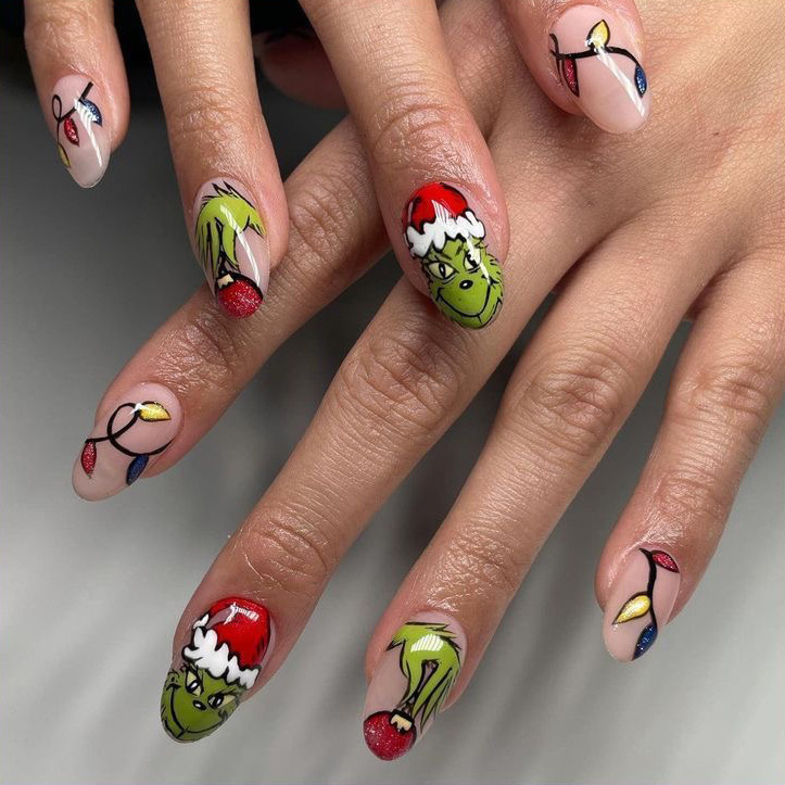 24 Pieces of Christmas Green Grinch Red Christmas Hat Fake Nails Cross-Border Wearable Nail Products Wholesale 24 Pieces of Christmas Green Grinch Red Christmas Hat Fake Nails Cross-Border Wearable Nail Products Wholesale