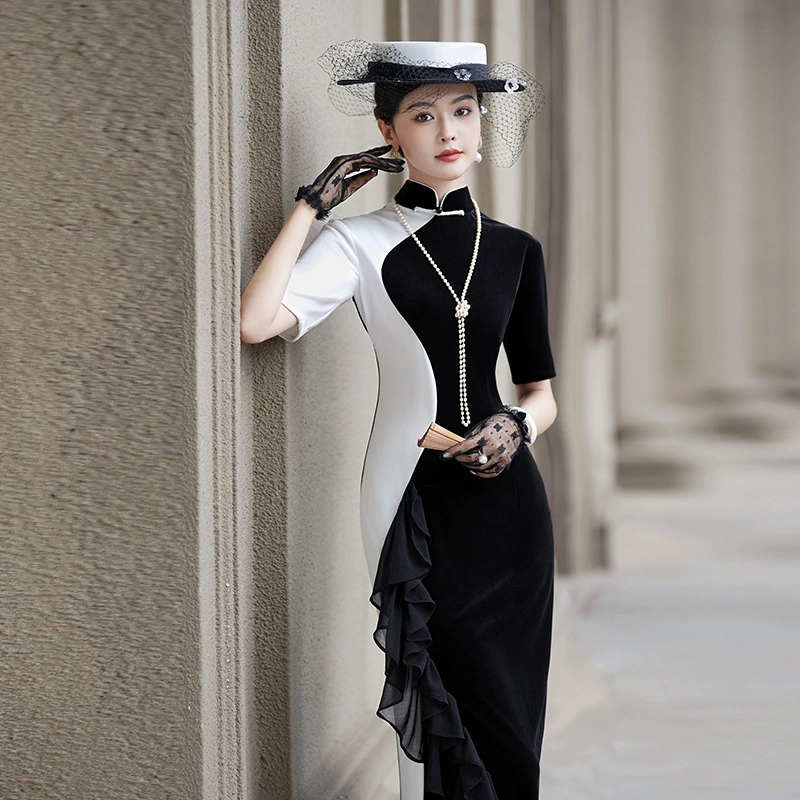 Новая улучшенная версия cheongsam ретро китайский воротник с короткими рукавами платье тонкая и тонкая молодая юбка cheongsam